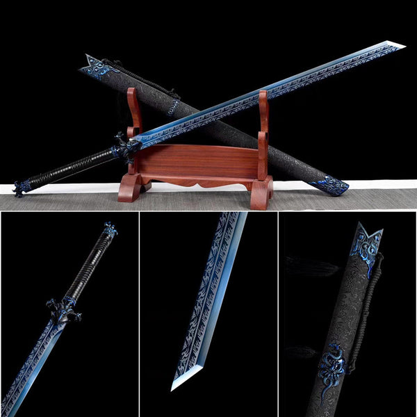 Handmade Manganese Steel Real Sword With Blue Pattern