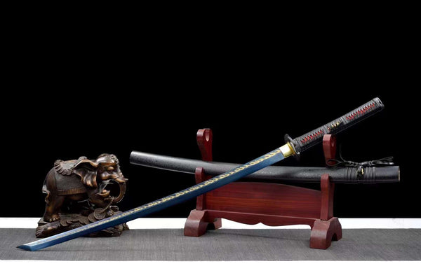 Handmade High Carbon Steel Full Tang Real Japanese Katana With With Blue Golden Edge
