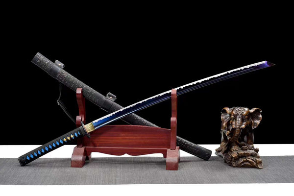 Handmade High Carbon Steel Full Tang Real Japanese Katana With Blue Wave Edge