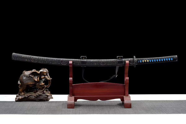 Handmade High Carbon Steel Full Tang Real Japanese Katana With Blue Wave Edge
