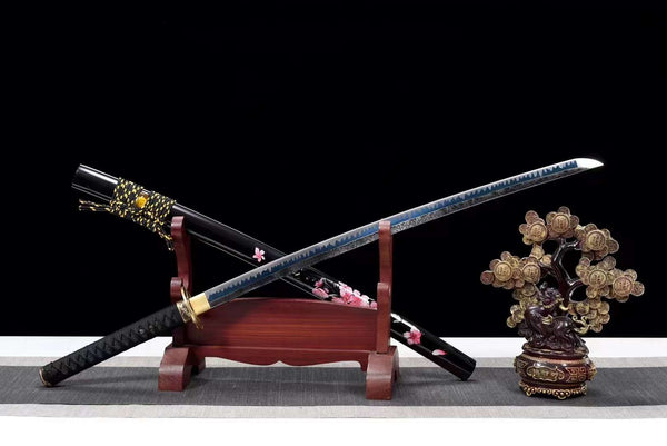 Handmade High Carbon Steel Full Tang Real Japanese Katana With Pink Cherry Black Sheath
