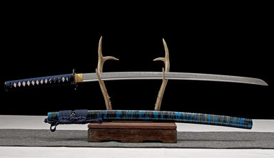 Handmade High Carbon Steel Full Tang Real Japanese Katana With Blue & Black Clay Tempered