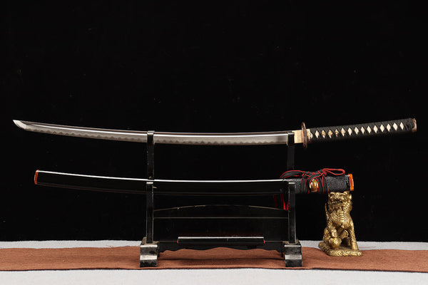 Handmade Damascus Steel Full Tang Real Japanese Katana With Black Sheath Clay Tempered