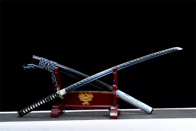 Handmade Spring Steel Full Tang Real Japanese Katana With Blue Wave Style