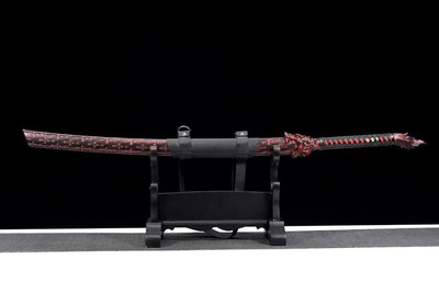 Handmade Manganese Steel Full Tang Real Japanese Katana With Red Flame Style Wolf
