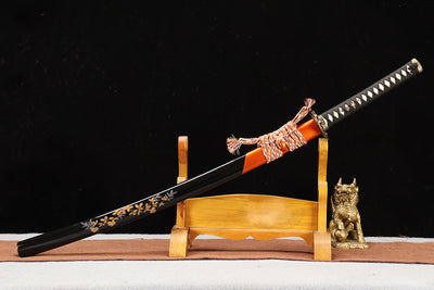 Handmade T10 Steel Full Tang Real Japanese Katana With Black & Red Sheath Clay Tempered