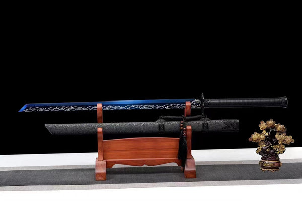 Handmade Carbon Steel Real Sword With Black Sheath