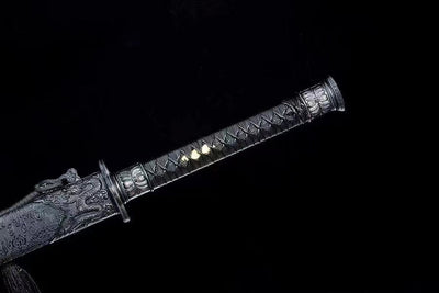 Handmade Carbon Steel Real Sword With Black Sheath