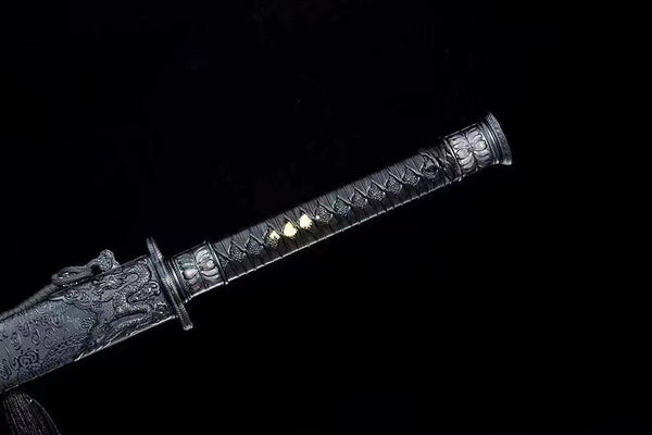 Handmade Carbon Steel Real Sword With Black Sheath